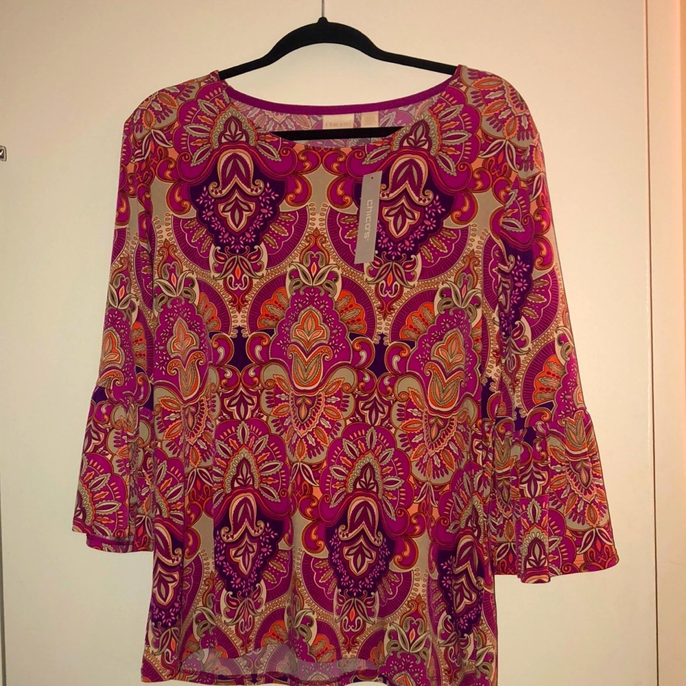 Chicos multi Pink Paisley top NWT size 3